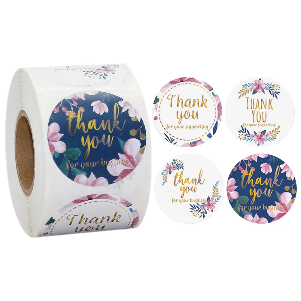Thank You Sticker Roll Elegant Round Design Self-Adhesive Stickers for Gift Wrapping Envelopes Scrapbooking Thank You Sticker