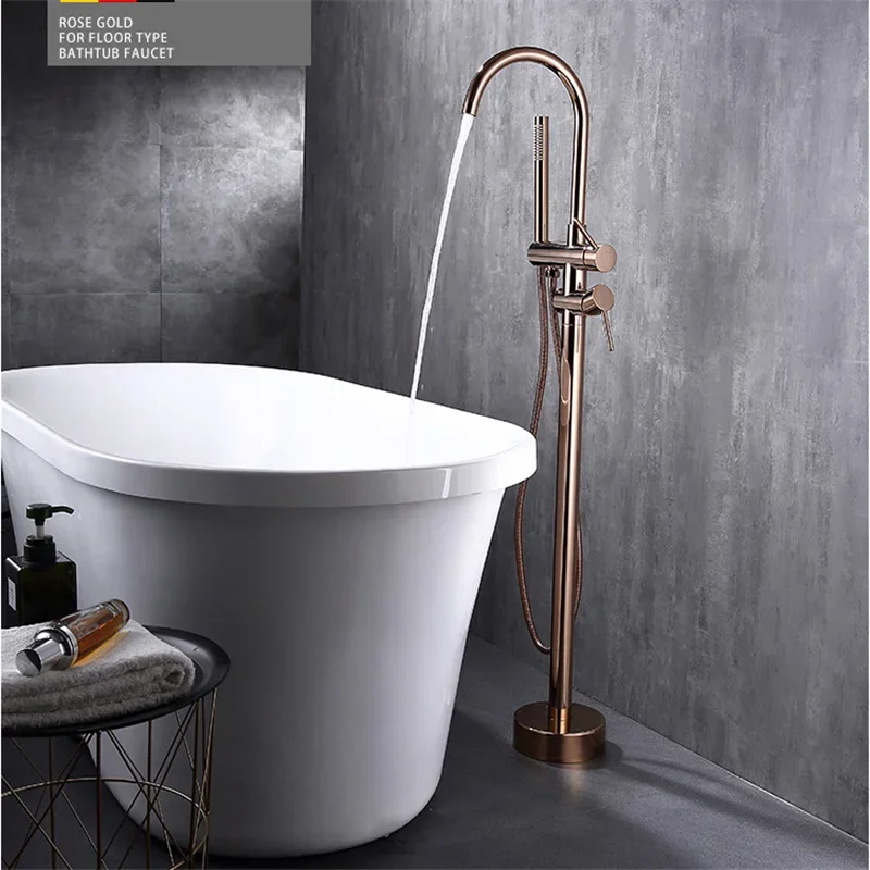 Tuqiu bathtub faucet handheld shower free standing rose gold bathtub mixer taps floor or wall mounted bathtub mixer