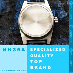 PARNSRPE 38mm Water Resistant Brushed Stainless Steel Diver Case with Sapphire Glass Men's Watch NH35 NH36 Movement