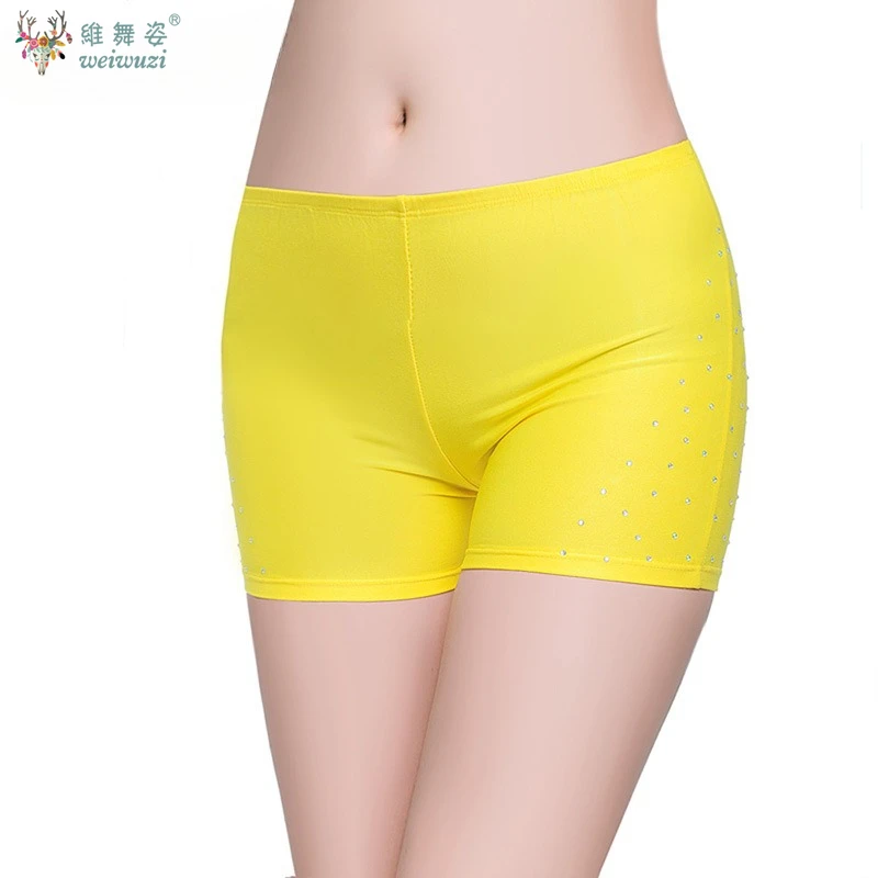 Short de sécurité du ventre pour femmes, Leggings moulants, pantalons de sécurité extensibles avec diamants, pantalons courts, culottes solides confortables