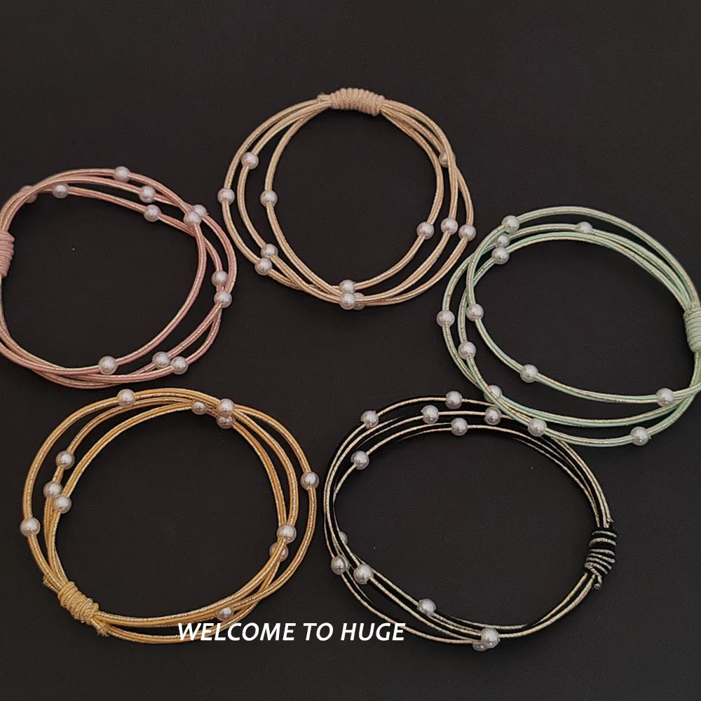 5 STÜCK Heißer Goldener Faden mit Perlen Hohe Elastizität Haargummis für Frauen Mädchen Pferdeschwanzhalter Haarschmuck – Detail 9