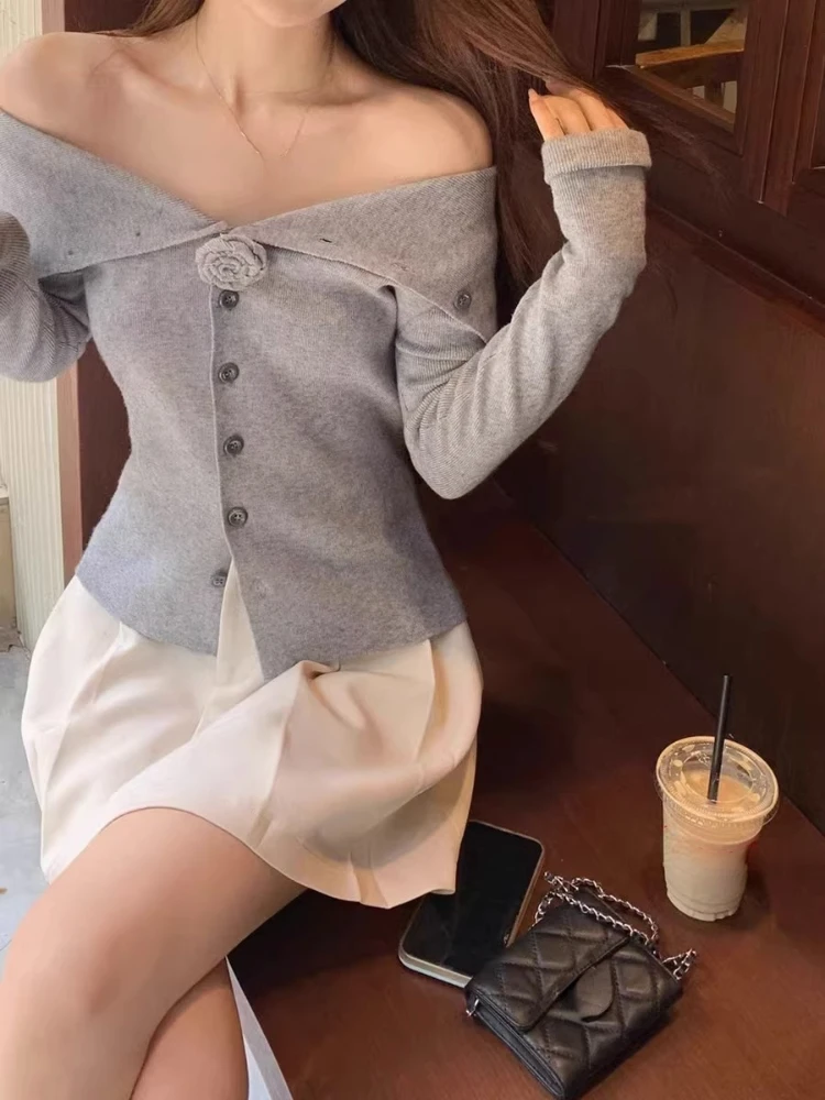 Casual Vintage Sweater Women Casual Long Sleeve Sweet Bodycon Knitted Cardigan Office Lady One Piece Tops Korean 2023 Autumn