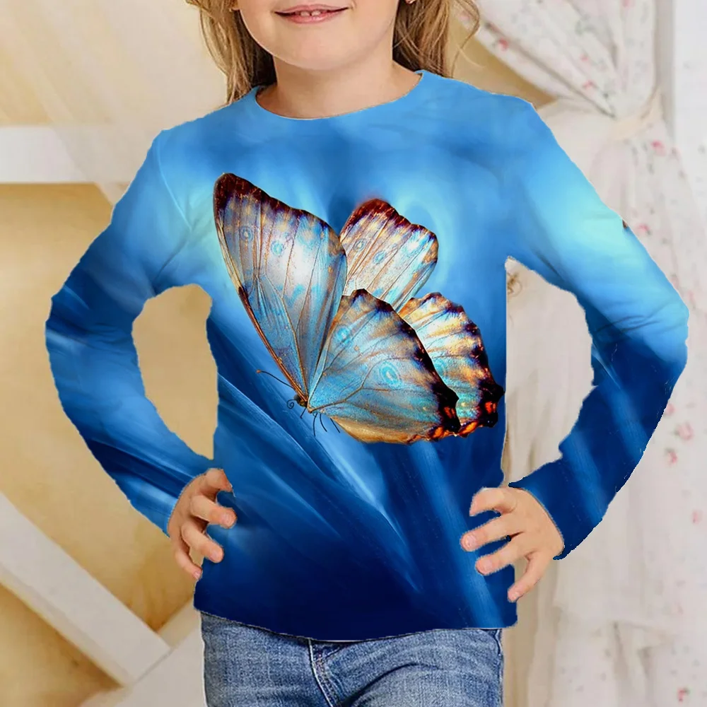 Children's Clothing Girl T-Shirt Long Sleeve 3D Beautiful Butterfly Print Kids Summer Clothes Casual Cute Boy Girl Clothes Tops