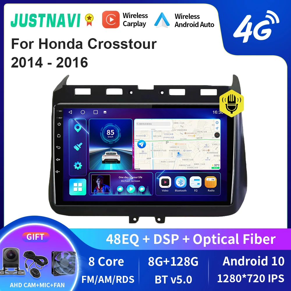 

JUSTNAVI QT10 Wireless CarPlay Android Auto Radio For Honda Crosstour 2014 - 2016 Stereo Car Multimedia Video Player GPS DVD DSP