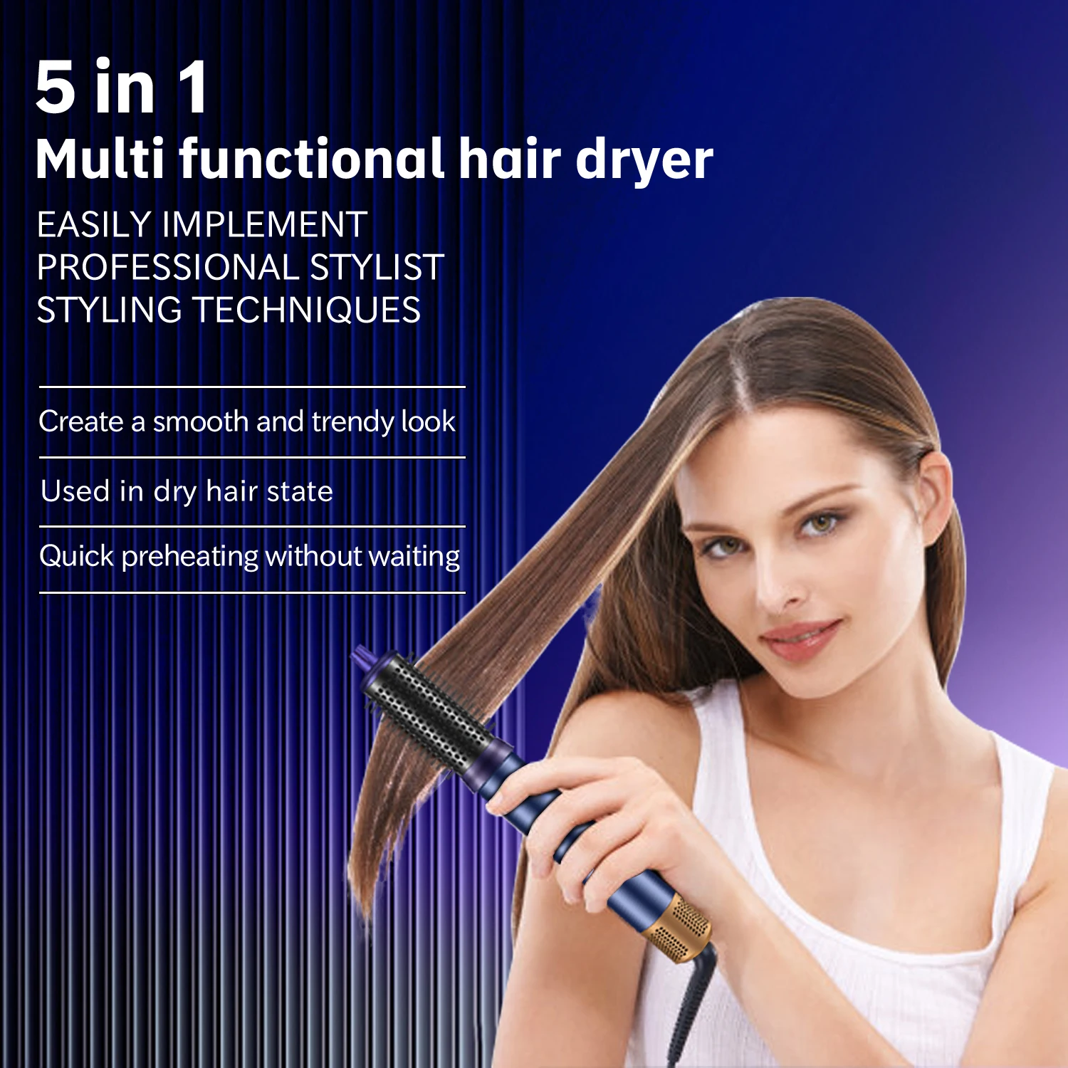 1400W 6 In 1 Aksesori Rambut Alat Pengeriting Rambut Otomatis dengan Kotak Penyimpanan Sikat Pengering Rambut Penata Penambah Volume Penghalus Rambut