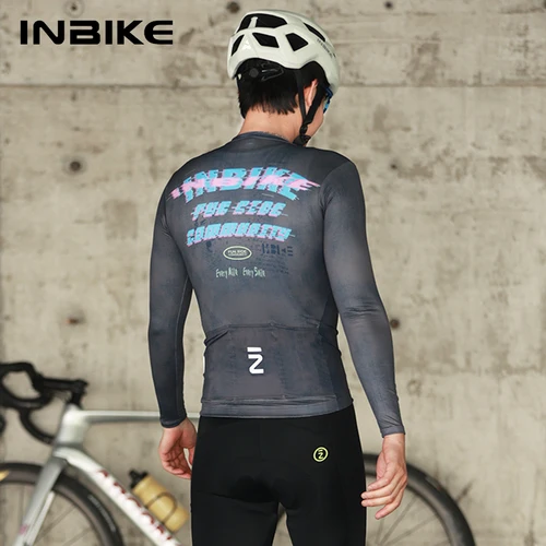 Imagen 2 del producto INBIKE-Camiseta de ciclismo para hombre, camisetas de manga larga para bicicleta de carretera, cremallera completa con bolsillos, ropa transpirable de secado rápido, 2025