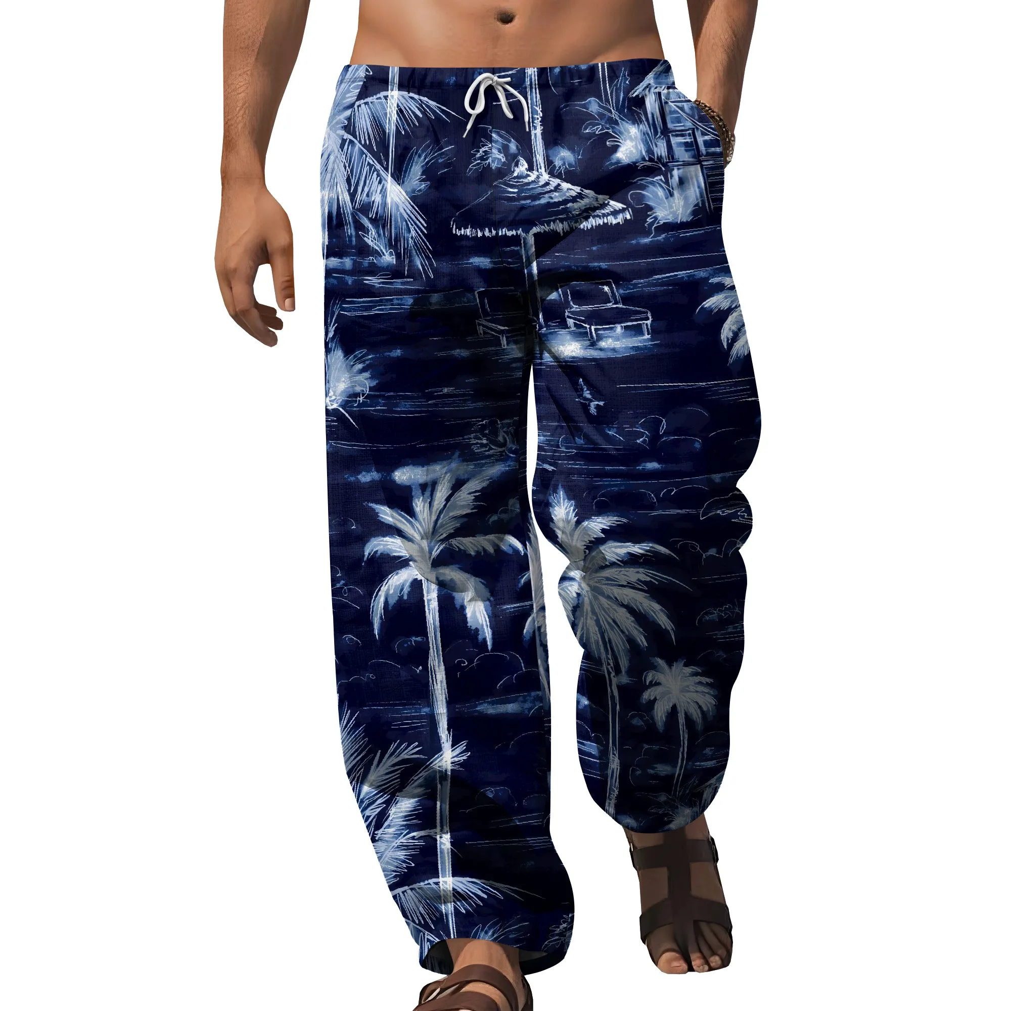 YEAE Palm Tree Beach Print Broek voor Heren Zomer Casual Losse Broek met Trekkoord