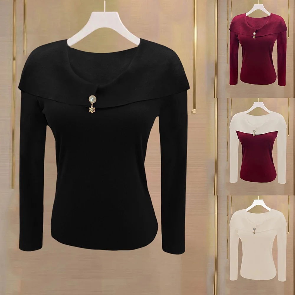 여성 니트 스웨터 V 넥 긴 소매 탑 화이트 레드 니트 스웨터 매일 사용 미세 탄성 폴리 에스터 직물