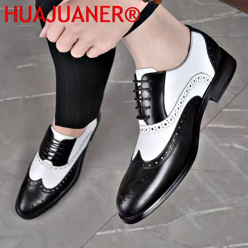 Men's Shoes New Block Carved Large Color Matching Trend Versatile Young Men's Business Formal Leather For Men