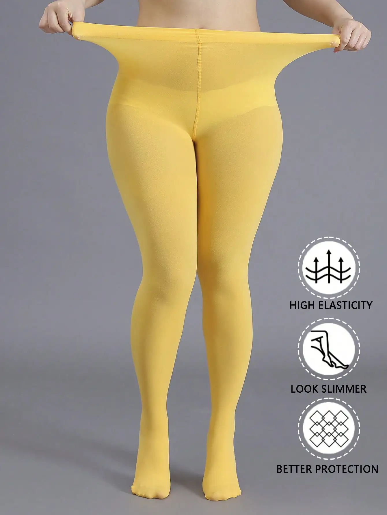 1 Paar Damen-Strumpfhosen in Übergröße, gelb, durchsichtig, dehnbar, mit hoher Taille