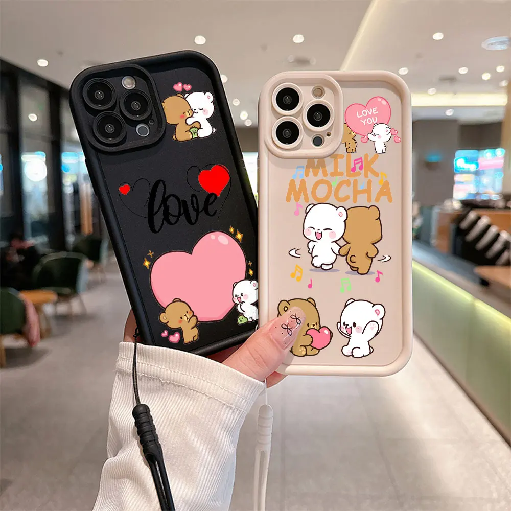 Cute Panda Cartoon Dudu Bubu Phone Case For IPhone 15 14 13 12 11 Pro Max Mini XR XS X 7 8 Plus Soft TPU Cover With Hand Strap