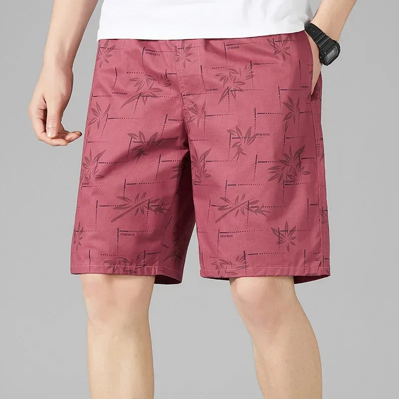 

Men's Casual Wear Paired with Drawstring 2024 Summer Fashion Men's Cotton Maple Leaf Print Beach Jogging Shorts