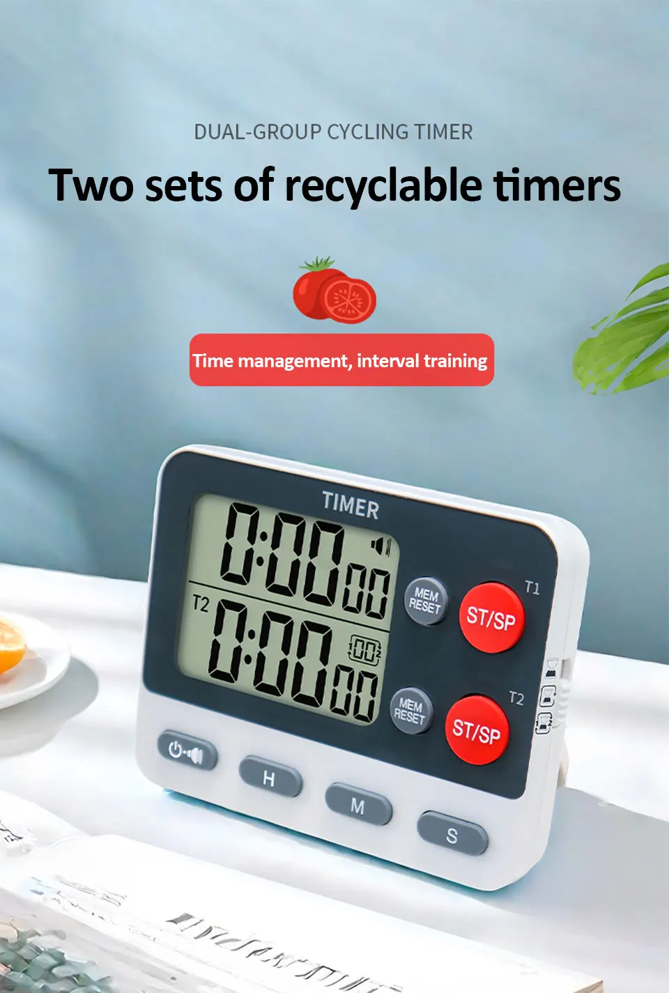 Digitaler Dual-Küchentimer mit magnetischer Rückseite und Speicher-Voreinstellungen, 2 Gruppen Countdown/Up Stoppuhr-Timer zum Kochen, Backen – Detail 1