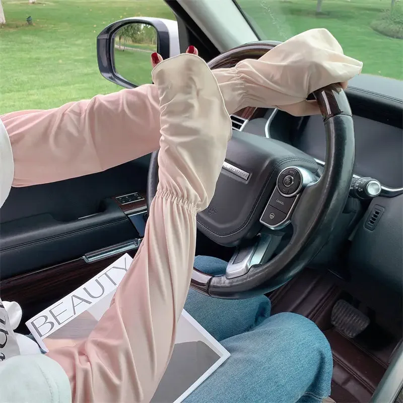 Manicotti da sole senza dita da guida Manicotto da braccio regolabile con guanti Protezione UV Copertura da braccio rinfrescante Giardinaggio da donna all'aperto