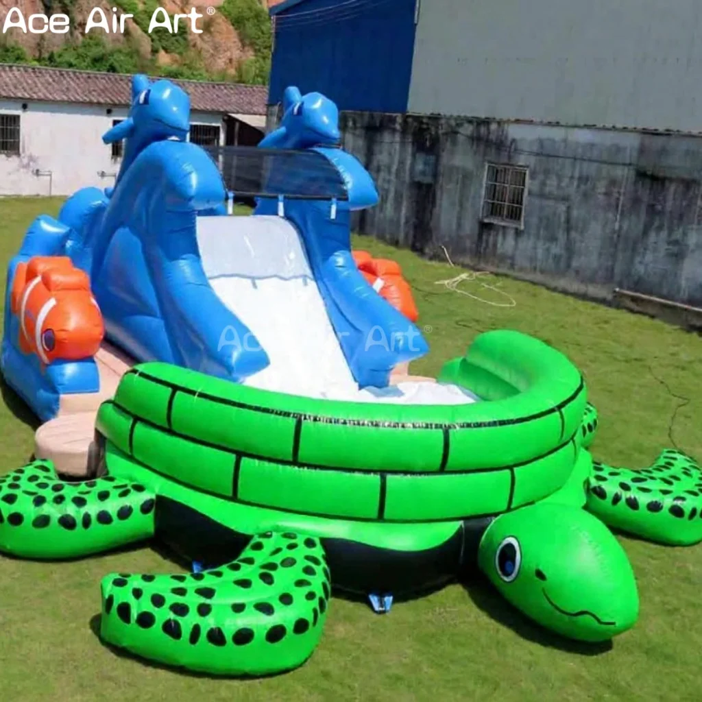 Gigantyczna dmuchana zjeżdżalnia w kształcie żółwia, dmuchany park wodny, komercyjna dmuchana zjeżdżalnia wodna na imprezy, do parków i na przyjęcia.