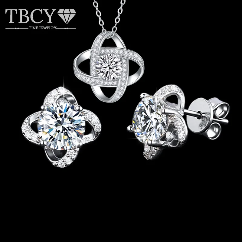 

TBCYD Luxury Four Leaves S925 Real Moissanite Necklace Earrings for Woman Earring Necklace Jewlery Set Party Fine Jewelry