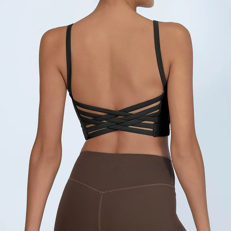 

Сплошной цвет U-образный универсальный ремень с перекрестной спинкой, женский спортивный бюстгальтер для фитнеса, топ для тренажерного зала, йоги, спортивные плотные тренировки, мягкие с нагрудной подушечкой