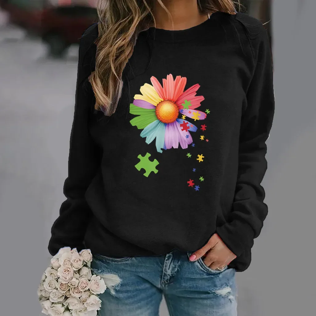 Little Daisy Print Long Sleeve Crewneck Hoodie Lady Sweatshirt  Sweatshirts  Streetwear Women  Harajuku  Clothes  Aesthetic