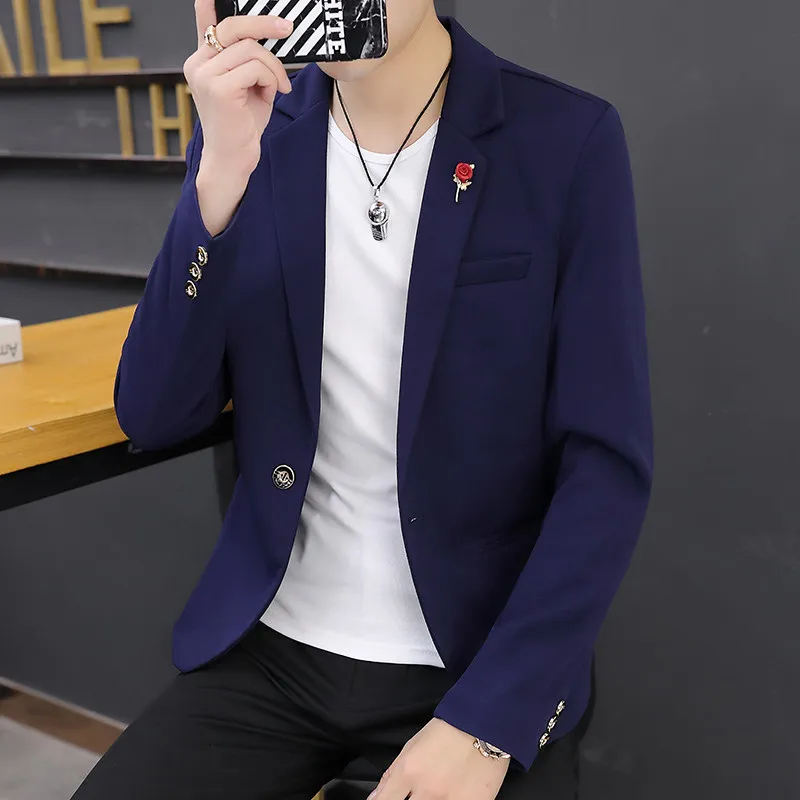 

Casual Thin Men's Suit Jaet Pure Color Haome Korean Sle Slim Fit Single Breasted Spring Autumn Faionable Top