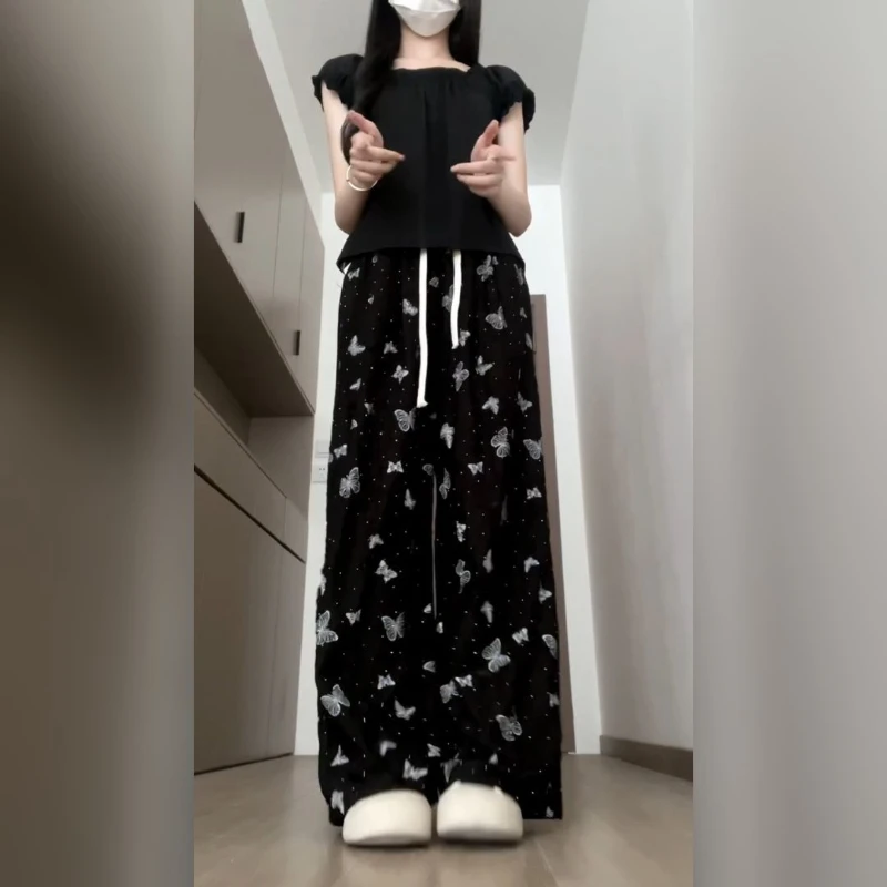 

High Waist Printed Casual Pants for Women in Spring and Summer New Design Draped Straight-leg Casual Wide-leg Pants