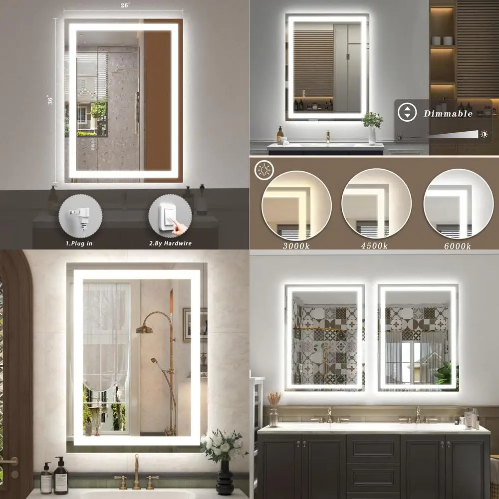 36-Wandmontierter LED-Kosmetikspiegel mit dimmbarer Beleuchtung, beschlagfrei, bruchsicher, ETL-zertifiziert