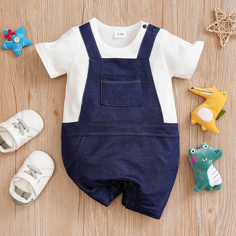 Summer Boys And Girls Cute Stripe Strap Casual Comfortable Short Sleeve Baby Bodysuit