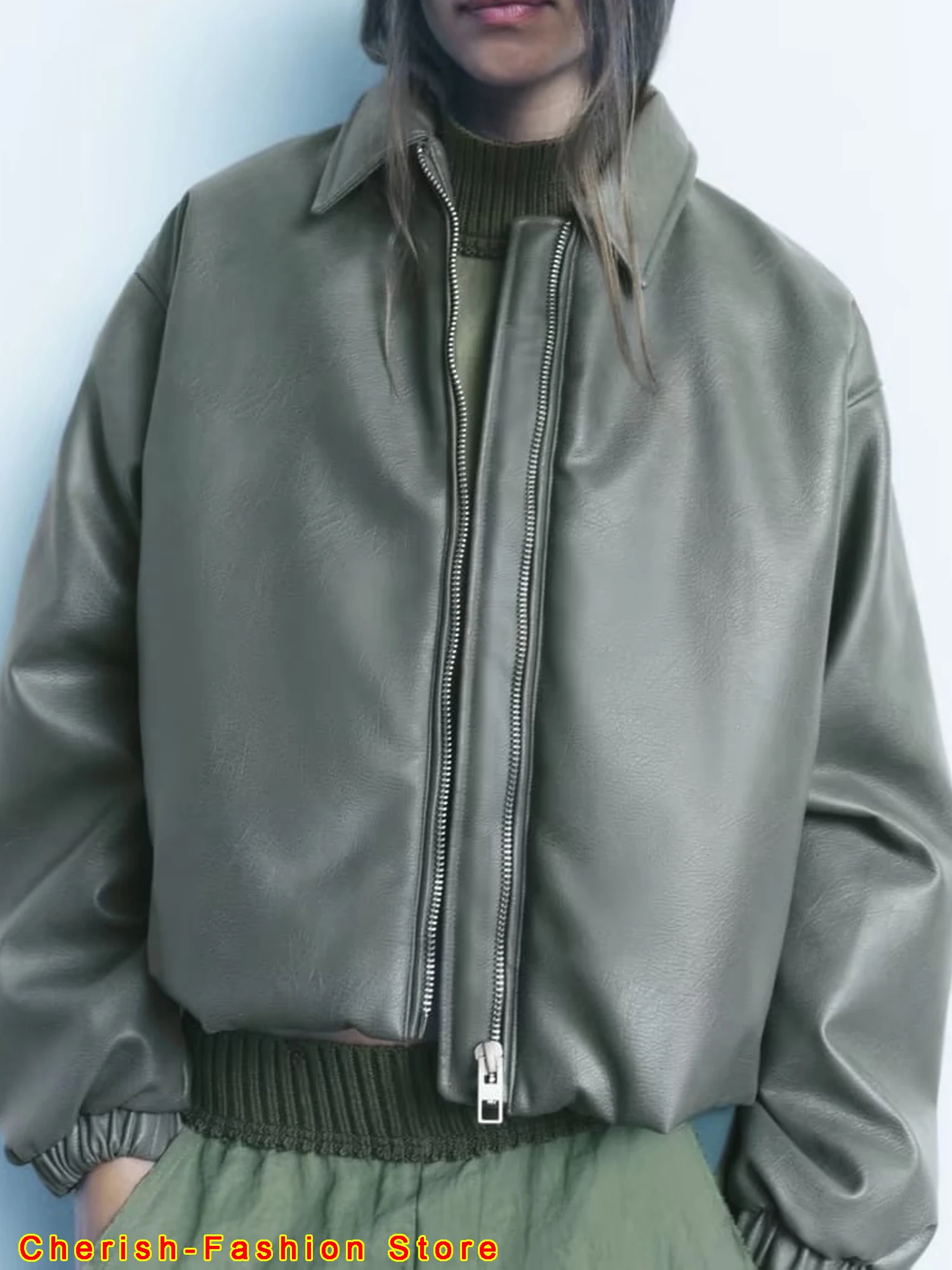 Chaqueta Bomber de imitación de cuero para mujer, abrigo grueso y cálido, Estilo Vintage, holgado, otoño e invierno, novedad de 2023