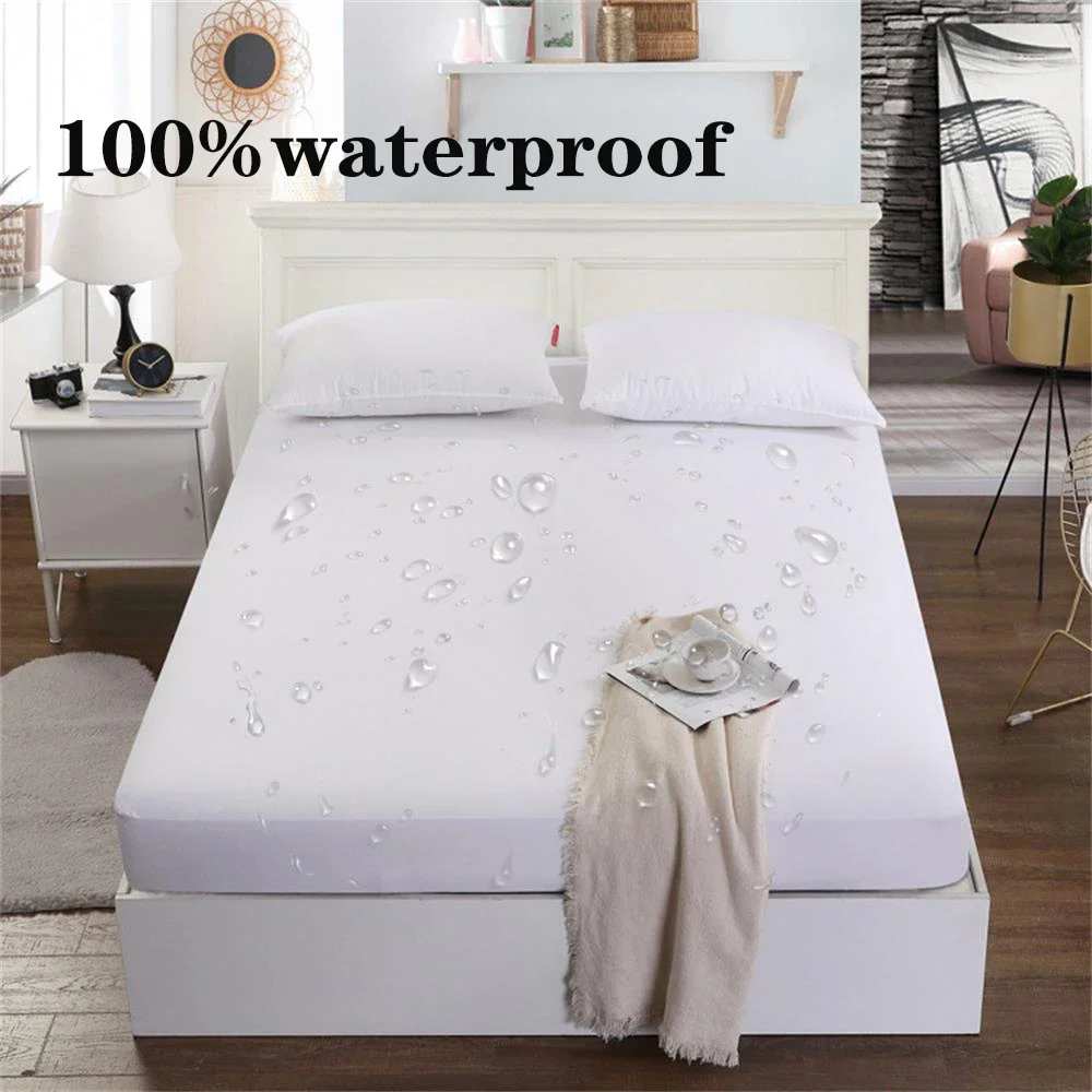 100% Waterproof Fitted Bed Sheet with Elastic Band Anti-slip Mattress Cover Mattress Protector for Single Double King Queen