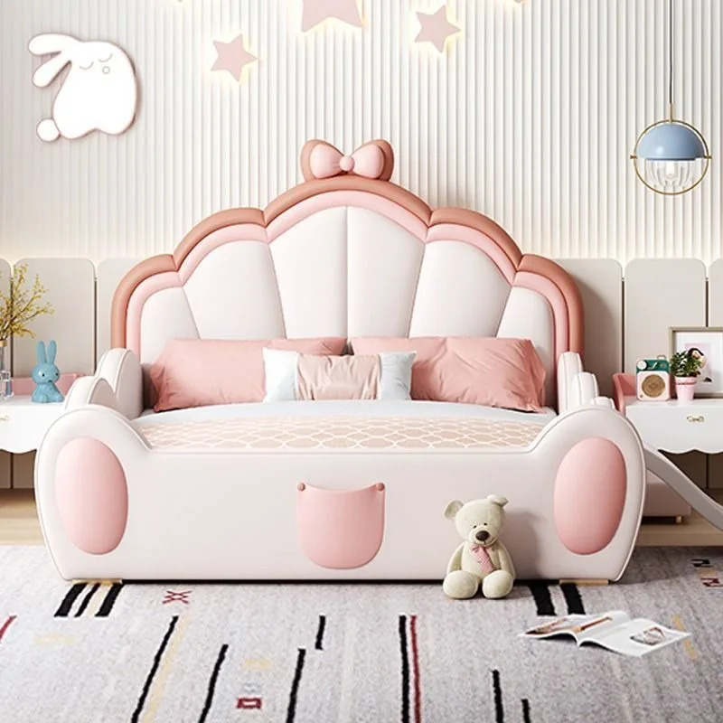 Pink bow creative bed guardrail slide bed soft bag bed