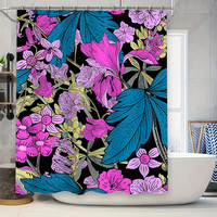Vibrant Floral Shower Curtain Pink Purple Blue Black Garden Decor Bathroom Liner Customizable Size Waterproof Home Accessories