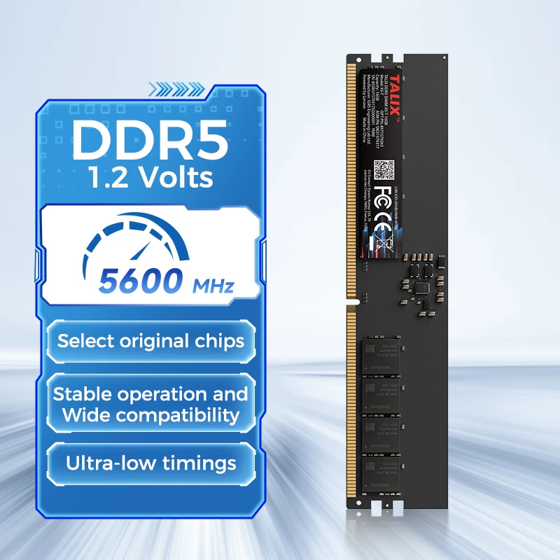 Image of Lenovo TALIX DDR5 RAM 32 GB 5600 MHz Desktop-Speicher UDIMM 1,2 V Hochleistungsfähiger Speicherstick für Gaming, Videobearbeitung, für Intel AMD