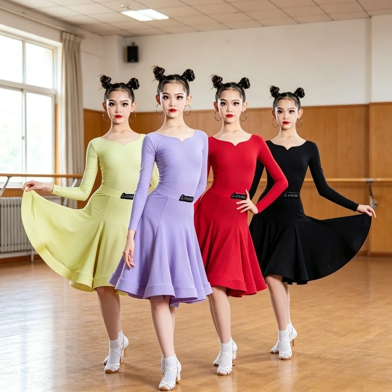 

Girls Spring Summer Latin Dance Costume Kids Professional Standard Competition Outfit Practice Exam Performance Wear Dance Wear