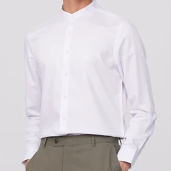 Men's Casual Versatile Stand Collar Dress Shirt Without Pocket Long Sleeve Comfortable Slight Strech Standard-fit Office Shirts