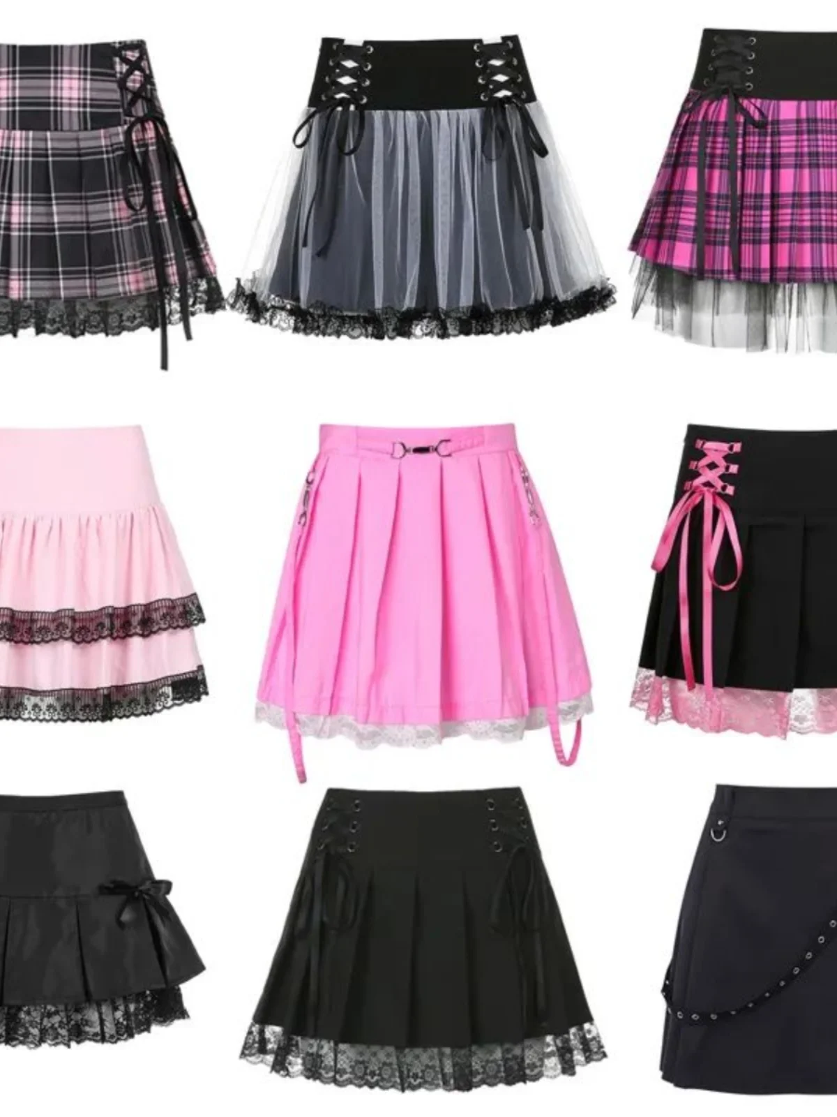 

Плиссированная юбка А-силуэта с контрастными цветами и кружевными вставками, с высокой талией, однотонная, с геометрическим узором, в уличном стиле