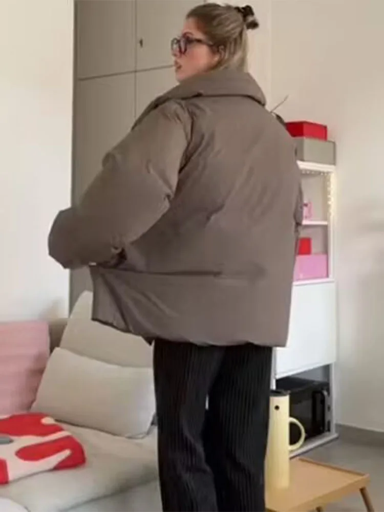 

HH Женская мода с длинными рукавами, однотонная хлопковая куртка с высоким воротником и скрытой пряжкой, женское повседневное универсальное зимнее теплое пальто