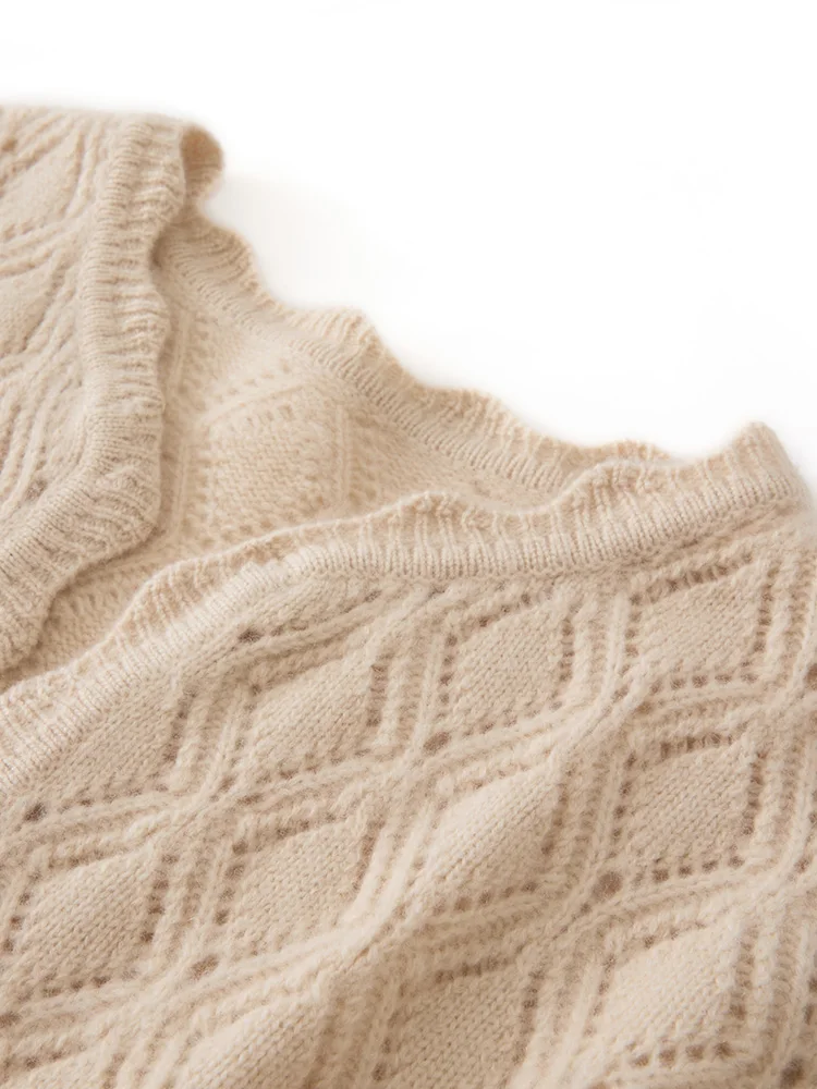 

Hollow Out High Quality Jacquard Autumn Winter 100% Cashmere Exquisite Cardigan Sweater Soft Warm Women's Knitted Clothing Tops