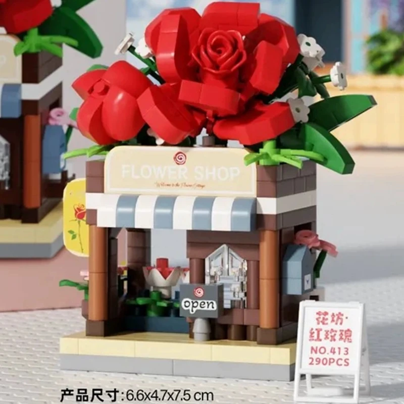 جديد DIY بيع سيارة الغذاء شاحنة الفاكهة الآيس كريم مخزن زهرة عرض الشارع اللبنات عدة الفتيات الطوب نموذج الاطفال لعبة الأطفال