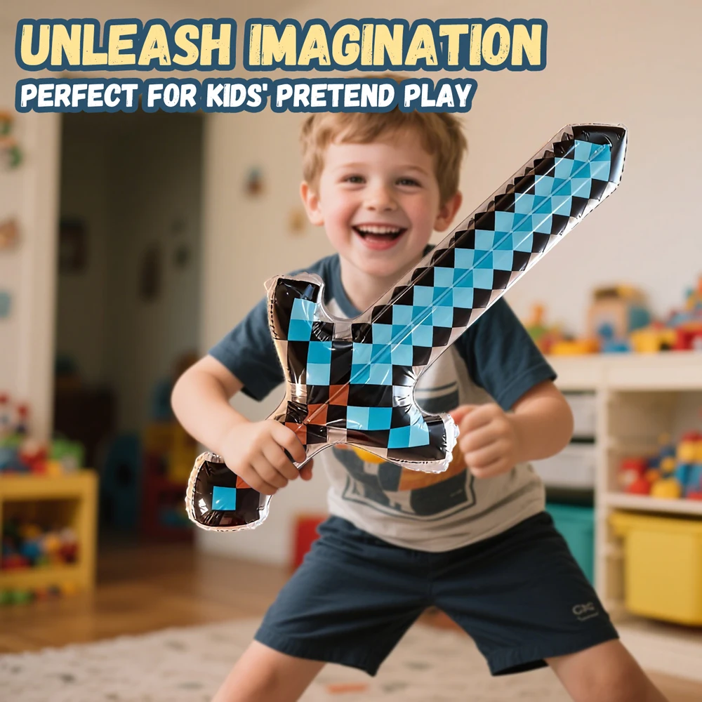 ของเล่นสไตล์พิกเซล ดาบอัญมณี ดาบสีทอง ของเล่นเด็ก เกมในบ้าน อุปกรณ์เป่าลม ดาบ ของขวัญคริสต์มาส