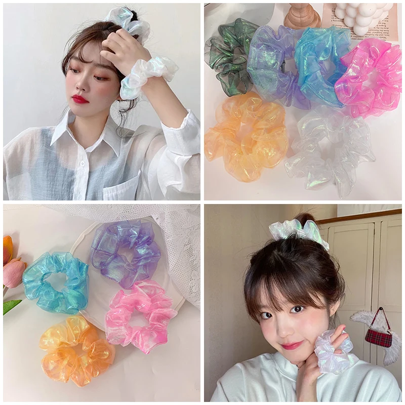 Women Organza Scrunchies 2024 Girls Romantic Hair Ropes Tulle Organza Ponytail Holder Hair Band Headdress Accessories