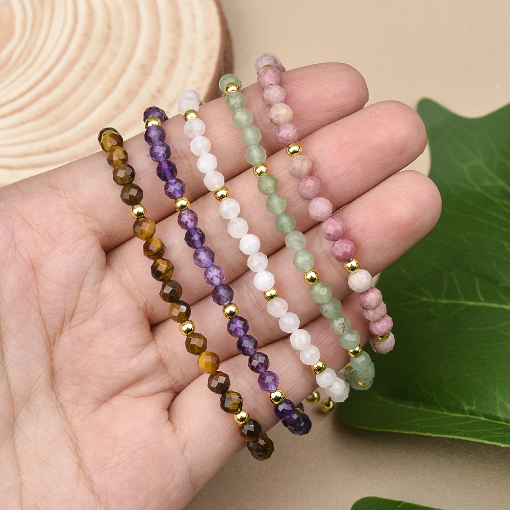 4mm Hematite And Natural Stone Bead Braided Adjustable Bracelet Suitable For Men And Women Daily Wear Holiday Gift Jewelry