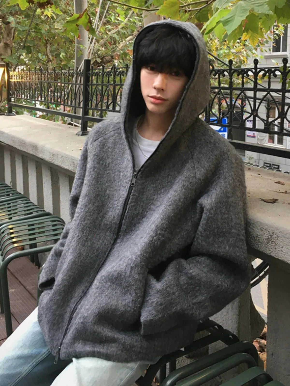 

ay Zipper American Sle Men's Knitted Sweater Coat Casual Loose Fit Long Sve Winter Faion Hat Jaet Cardigan