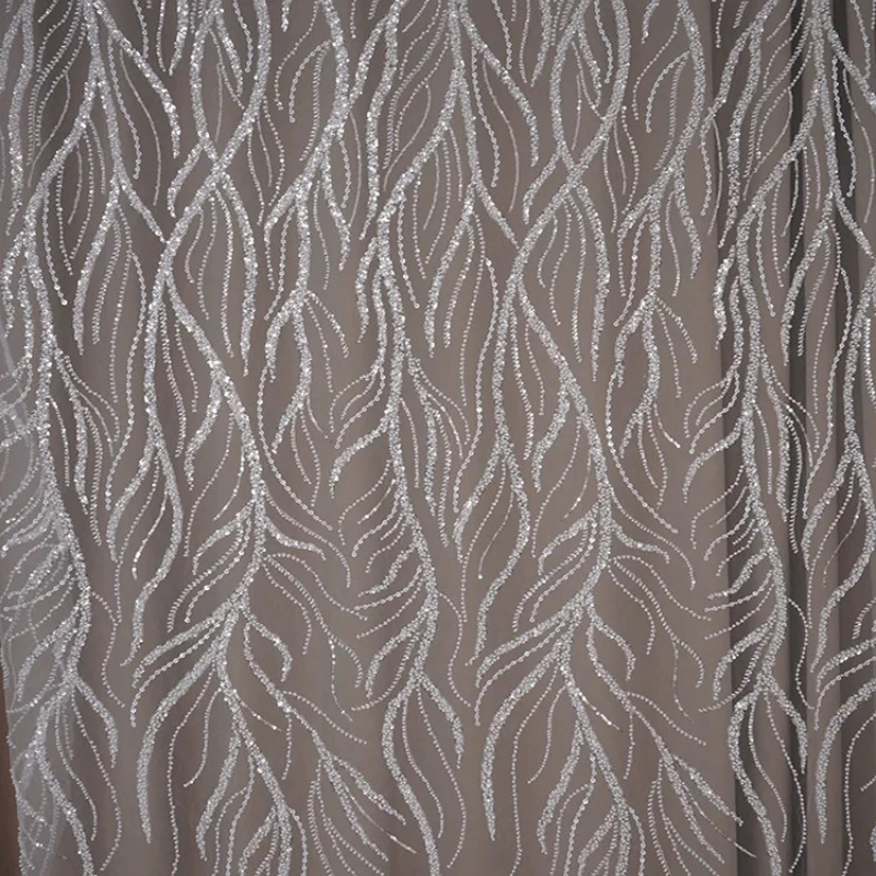 

Beaded Sequin Embroidered Lace Tulle Fabric for DIY Sewing Handmade Wedding Dress Garment Accessories Clothing Fashion Cloth