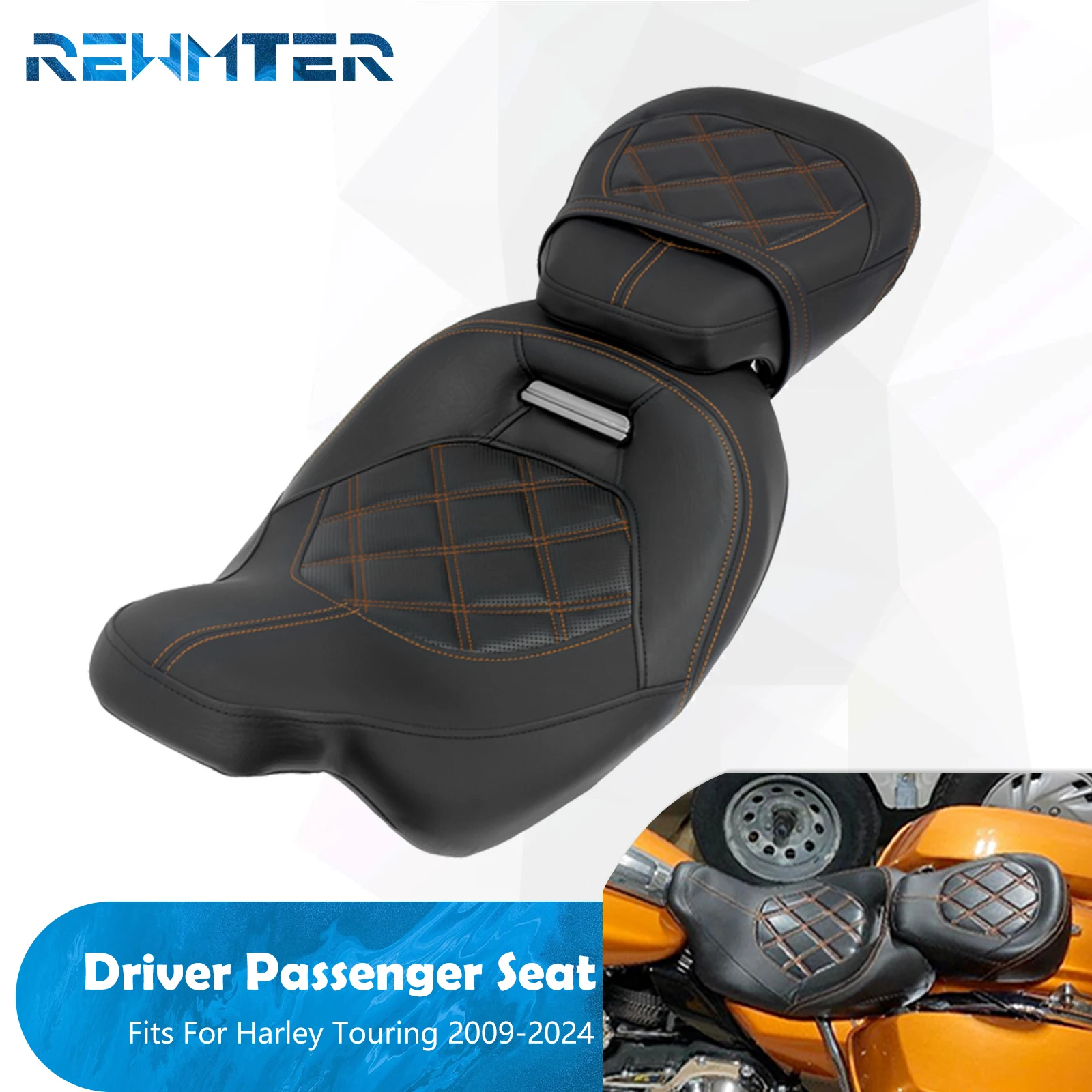 Motorfiets Twee Up Seat Zwart Voor Achter Bestuurder Passagiersstoel Voor Harley Touring Road King Street Electra Road Glide 2009-2024