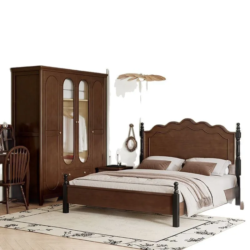 

American style, solid wood bed 1.5 1.8M double, modern, simple, medieval, retro