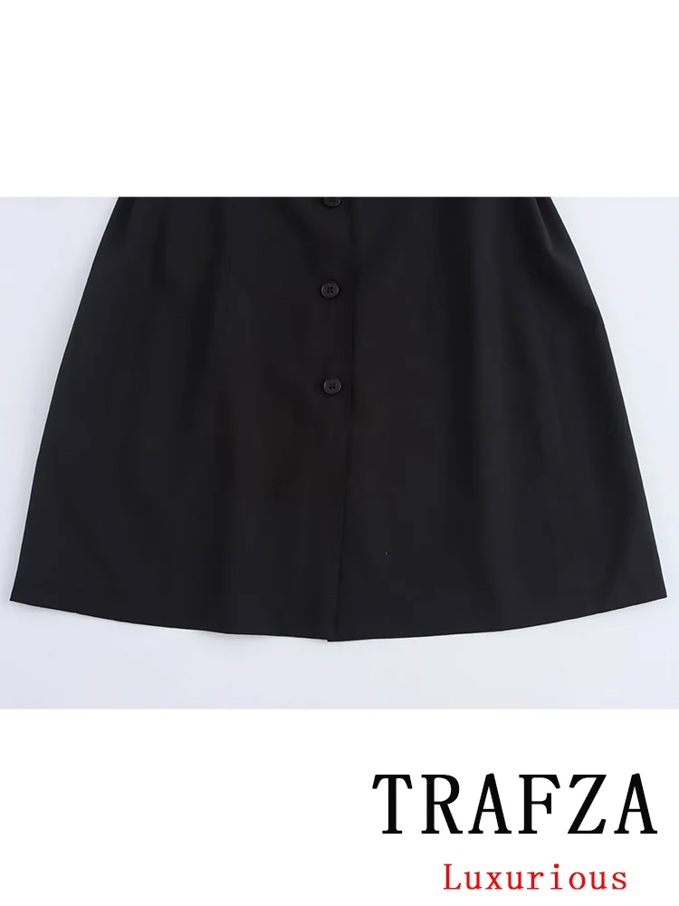 TRAFZA Vintage Casual Chic Women Dress Sashes Long Sleeve Single Breasted Straight Mini Dress Fashion 2024 Autumn Blazer Dress