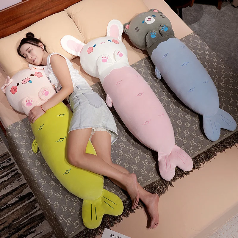 

Giant Pillow Cartoon Mermaid Animal Plush Toys Cozy Stuffed Piggy Cat Rabbit Throw Pillow Soft Big Size Long Bar Pillow Lovely