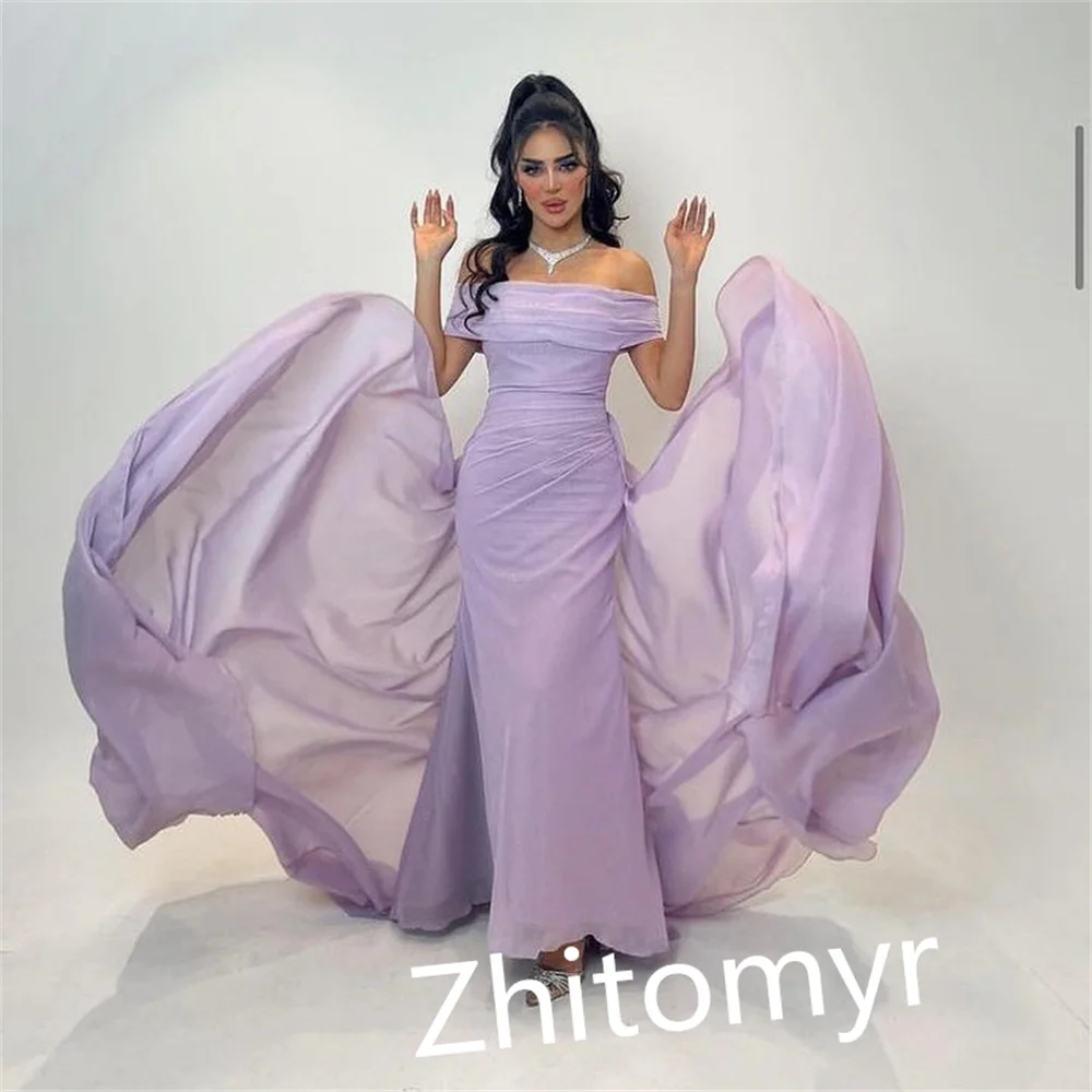 Customized Exquisite Off-the-shoulder A-line Anke Length es Formal Ocassion Gown Organza vtidos de noche elegant para mujer