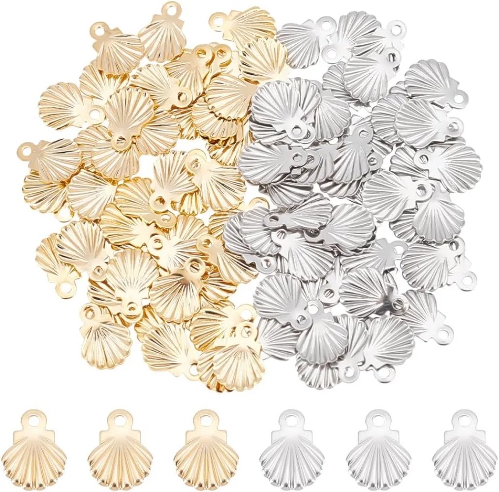

100Pcs 2 Colors Ocean Seashell Charms 304 Stainless Steel Shell Charm Metal Sea Animals Pendants Hole 1mm for DIY Making kits