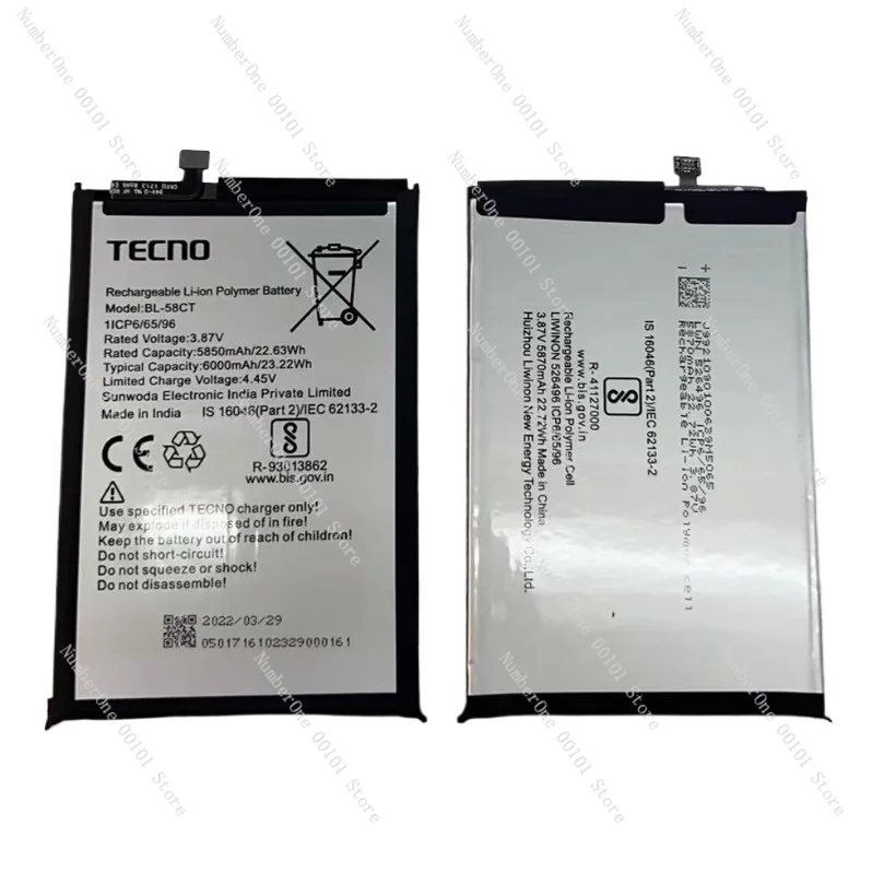 Подходит для оригинального аккумулятора Transsion TECNO P40 KF6 Spark7 Spark 7T KF6P BL-58CT