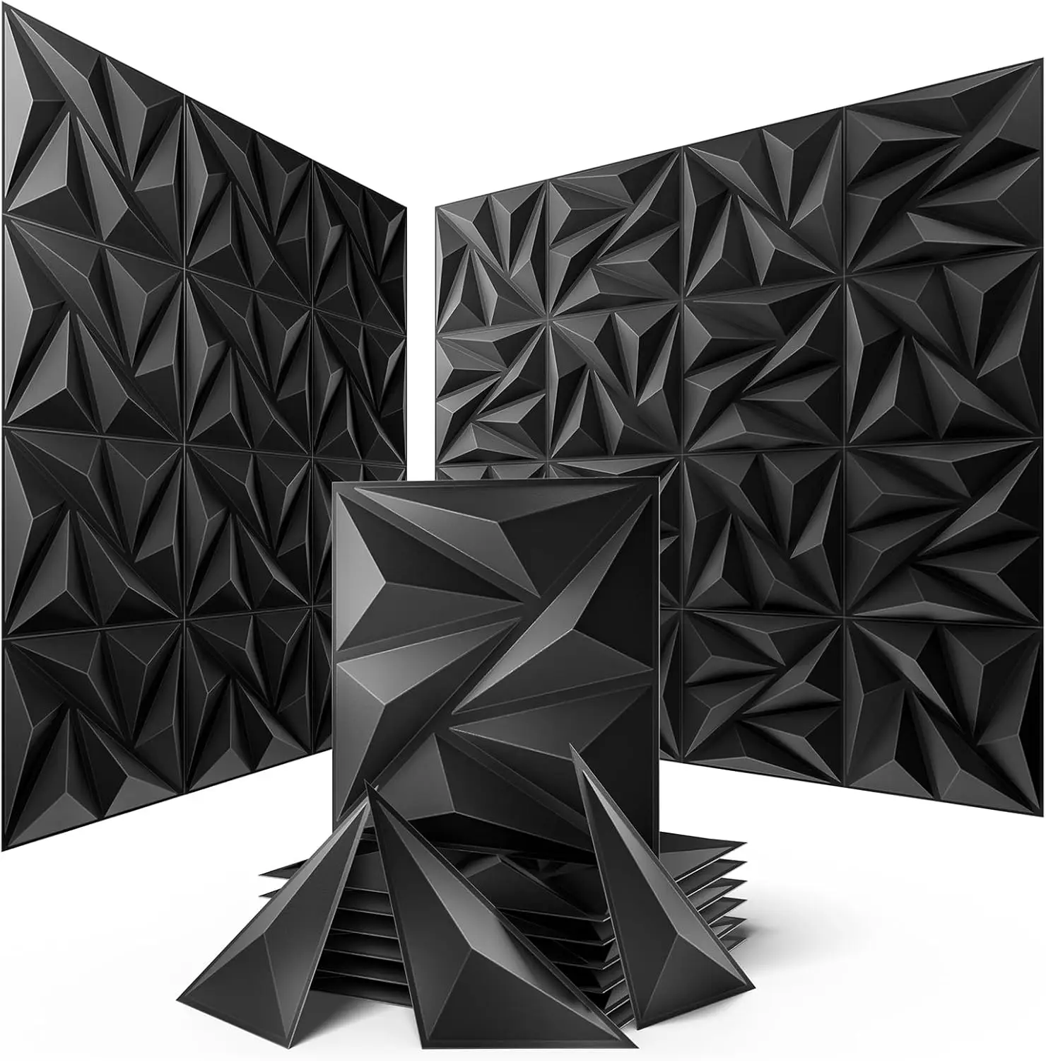 

Набор из 16 3D-панелей для стен в форме пирамиды, 0,7x11,8x11,8 дюймов, огнестойкие ПВХ-плитки для внутренней отделки, для различных интерьеров, цвет угольно-черный